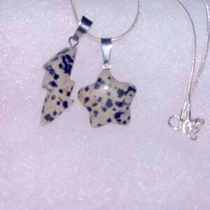 Boho Hippie Dalmatian Jasper Lightning Bolt & Star Silver 16” …